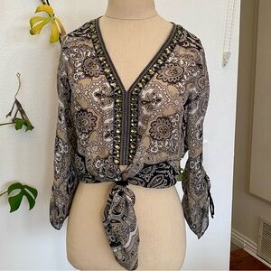 Hale Bob Elegant Paisley V-Neck Blouse